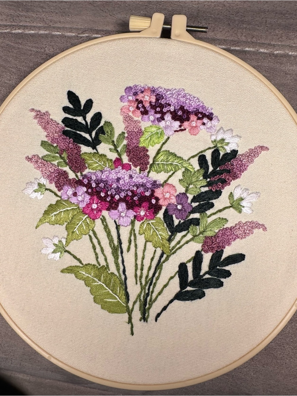Hand-Embroidered Floral Hoop - Pink & Purple Bouquet
